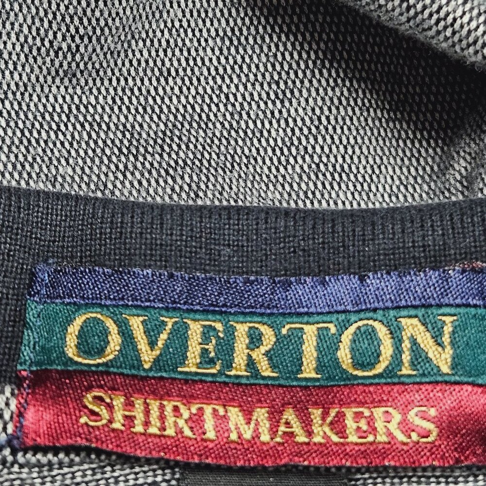 Overton Shirtmakers Mens Polo Shirt M Gray Black Cotton Short Sleeve - Picture 2 of 9
